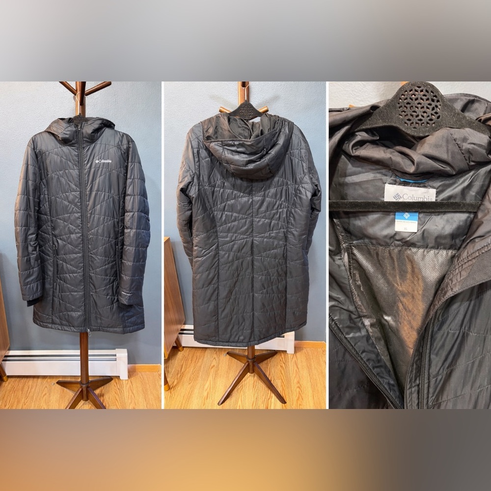 Columbia Women’s XL Long Puffer Jacket Hooded Omni-Heat Black
